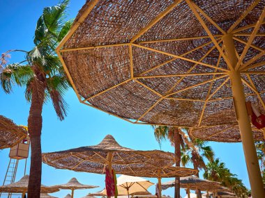 Güzel bir plaj şemsiye ile