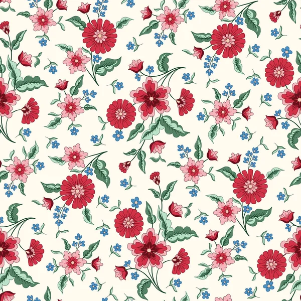 Indian Flowers Vector Naadloos Patroon Cottagecore Chintz Floral Witte Achtergrond — Stockvector