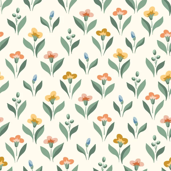 Delicado Chintz Romantic Meadow Wildflowers Vector Seamless Pattern Cottagecore Garden — Vector de stock