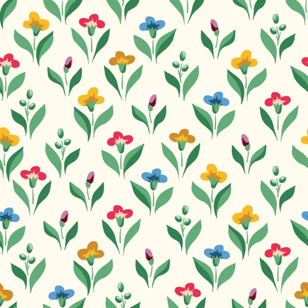 Bright Chintz Romantic Meadow Wildflowers Vector Seamless Pattern Cottagecore Garden — Vector de stock