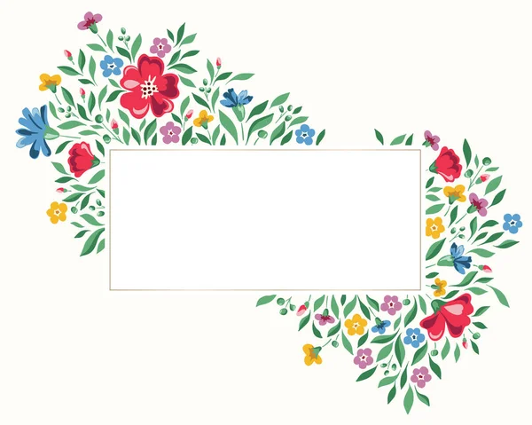 Colorido Chintz Romântico Prado Wildflowers Vetor Rectangular Frame Cottagecore Flores — Vetor de Stock