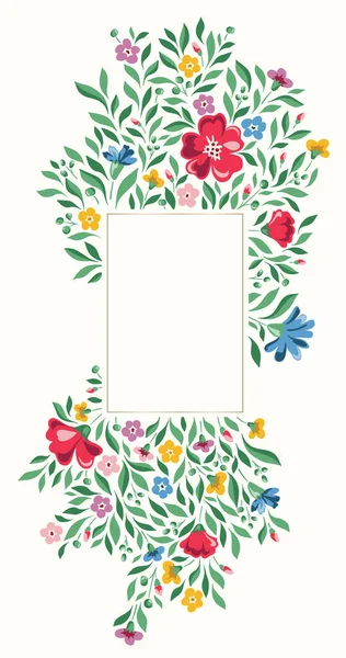 Colorido Chintz Romântico Prado Wildflowers Vetor Rectangular Frame Cottagecore Flores — Vetor de Stock
