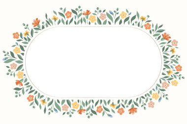 Narin Chintz romantik çayır kır çiçekleri taşıyıcı Ellipse Oval Frame. Cottagecore Garden Çiçekleri ve Yeşillik Düğün Davetiyesi. Homestead Buketi. Çiftlik Evi Arkaplanı