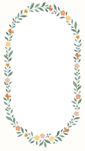 Delicado Chintz Romântico Prado Wildflowers Vetor Ellipse Oval Wreath Frame — Vetor de Stock