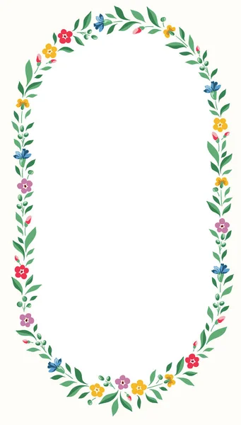 Brillante Chintz Romantic Meadow Wildflowers Vector Ellipse Oval Wreath Frame — Vector de stock