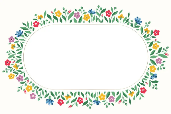 Brillante Chintz Romantic Meadow Wildflowers Vector Ellipse Oval Frame Cottagecore — Archivo Imágenes Vectoriales