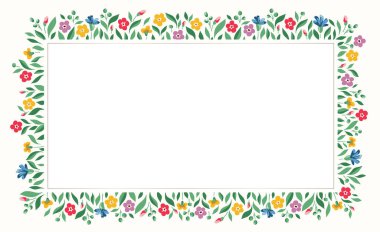 Parlak Chintz romantik çayır kır çiçekleri vektör dikdörtgen çerçevesi. Cottagecore Garden Çiçekleri ve Yeşillik Düğün Davetiyesi. Homestead Buketi. Çiftlik Evi Arkaplanı