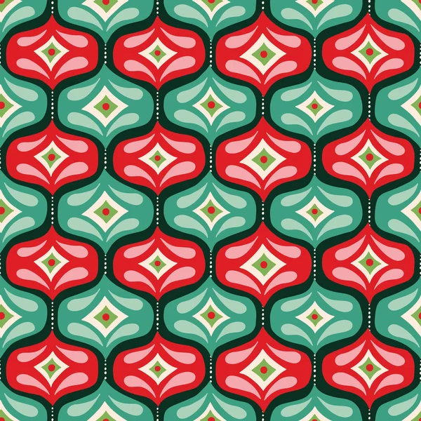 Rot Und Grün Ogee Ornament Vector Seamless Pattern Bunte Festliche — Stockvektor