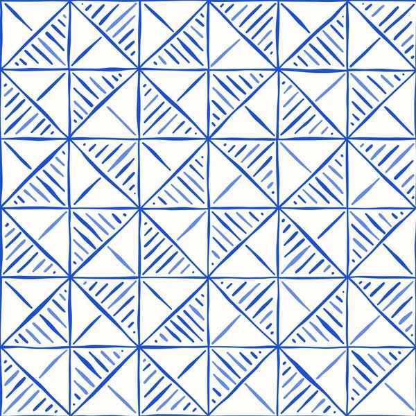 수작업 Artisanal Wood Block Print Geometric Vector Seamless Pattern Hans — 스톡 벡터