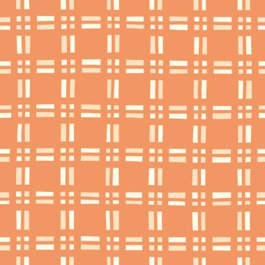 El yapımı Turuncu ve Beyaz Geometrik Kontroller Vektör Kusursuz Desen. Modern Retro Palyful Yazıcı. Organik Kare Şekiller