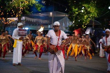 Colombo, Sri Lanka. 06 febfuary 2023. large carnival festive procession with elephants and dancers in bright national costumes through the streets of Colombo