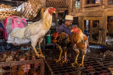 Stone town,Zanzibar,Tanzania. 27 March 2018. The traditional Tanzania market in a Stone town on Zanzibar during the day in good weather. Many people in colored bright clothes trade food and clothing