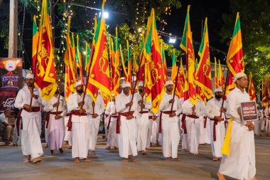 Colombo,Sri Lanka. 06 Şubat 2023. Ulusal kostümlü sanatçılar, tüylü filler ve dindar insanların Colombo 'daki görkemli bir geçit töreni.