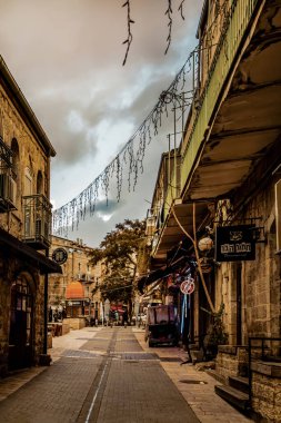 Kudüs, İsrail. 11 Ocak 2019. Kudüs 'ün merkezindeki dar sokaklar. Ulusal karakter