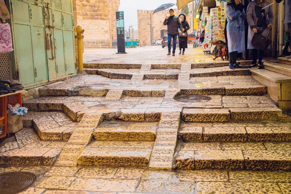 Jeruzalem Israël Januari 2019 Smalle Straatjes Het Moslimwinkelgebied Kleine Winkeltjes — Stockfoto