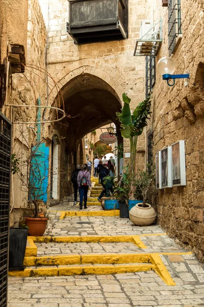 Tel Aviv Israël Januari 2019 Smalle Stenen Straatjes Van Oude — Stockfoto