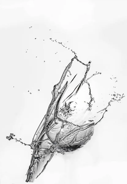 Grande Respingo Água Isolada Fundo Branco Perto Por Vidro Transparente — Fotografia de Stock
