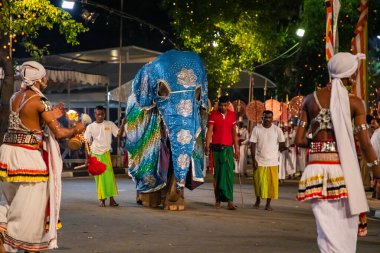 Colombo, Sri Lanka. 06 Şubat 2023. Ulusal kostümlü filler ve dansçıların katıldığı büyük bir karnaval geçidi.