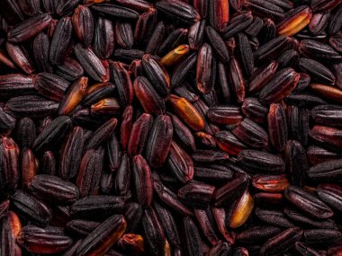 Çiğ koyu kırmızı mor pirinç (Riceberry) desenli arkaplan (bu tür pirinç Tayland 'da glutinous olmayan mor pirinç ile beyaz yasemin pilavı arasındaki bir melezden gelir.)