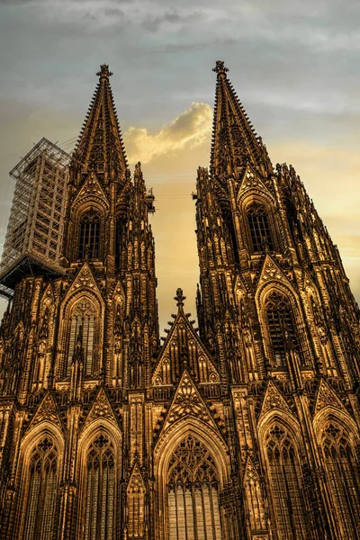 Colônia Alemanha Fevereiro2019 Famosa Bela Catedral Colônia Pôr Sol Contra — Fotografia de Stock