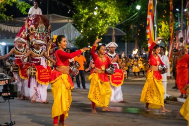 Colombo, Sri Lanka. 06 Şubat 2023 Colombo sokaklarında filler ve dansçılarla dolu büyük bir karnaval aldır.