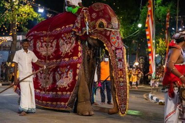 Colombo, Sri Lanka. 06 febfuary 2023. large carnival festive procession with elephants and dancers in bright national costumes through the streets of Colombo