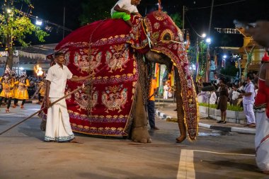 Colombo, Sri Lanka. 06 febfuary 2023. large carnival festive procession with elephants and dancers in bright national costumes through the streets of Colombo