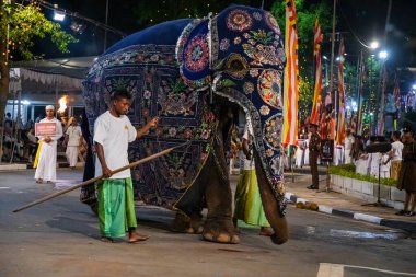 Colombo, Sri Lanka. 06 febfuary 2023. large carnival festive procession with elephants and dancers in bright national costumes through the streets of Colombo