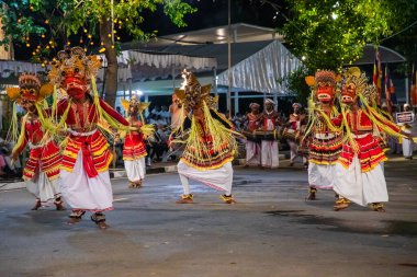 Colombo, Sri Lanka. 06 febfuary 2023. large carnival festive procession with elephants and dancers in bright national costumes through the streets of Colombo