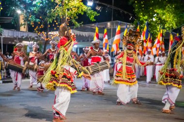 Colombo, Sri Lanka. 06 febfuary 2023. large carnival festive procession with elephants and dancers in bright national costumes through the streets of Colombo