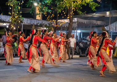 Colombo, Sri Lanka. 06 febfuary 2023. large carnival festive procession with elephants and dancers in bright national costumes through the streets of Colombo