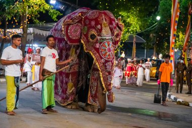 Colombo, Sri Lanka. 06 febfuary 2023. large carnival festive procession with elephants and dancers in bright national costumes through the streets of Colombo