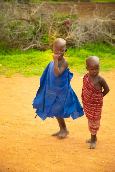 Diani Mombasa Октября 2019 Африка Кения Маленькие Африканские Дети Масаи — стоковое фото