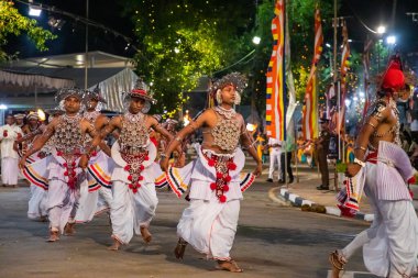 Colombo, Sri Lanka. 06 febfuary 2023. large carnival festive procession with elephants and dancers in bright national costumes through the streets of Colombo