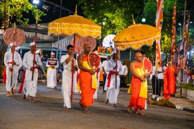 Colombo, Sri Lanka. 06 febfuary 2023. large carnival festive procession with elephants and dancers in bright national costumes through the streets of Colombo