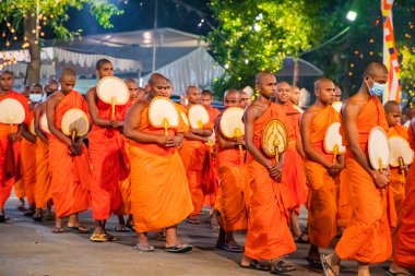 Colombo, Sri Lanka. 06 febfuary 2023. large carnival festive procession with elephants and dancers in bright national costumes through the streets of Colombo