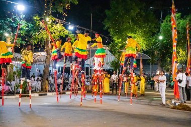 Colombo, Sri Lanka. 06 febfuary 2023. large carnival festive procession with elephants and dancers in bright national costumes through the streets of Colombo