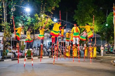 Colombo, Sri Lanka. 06 febfuary 2023. large carnival festive procession with elephants and dancers in bright national costumes through the streets of Colombo