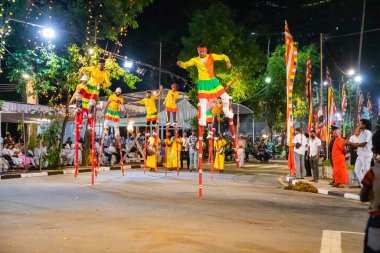 Colombo, Sri Lanka. 06 febfuary 2023. large carnival festive procession with elephants and dancers in bright national costumes through the streets of Colombo