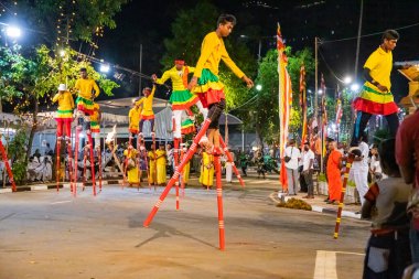 Colombo, Sri Lanka. 06 febfuary 2023. large carnival festive procession with elephants and dancers in bright national costumes through the streets of Colombo