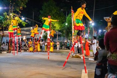 Colombo, Sri Lanka. 06 febfuary 2023. large carnival festive procession with elephants and dancers in bright national costumes through the streets of Colombo