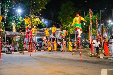 Colombo, Sri Lanka. 06 febfuary 2023. large carnival festive procession with elephants and dancers in bright national costumes through the streets of Colombo