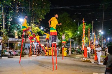 Colombo, Sri Lanka. 06 febfuary 2023. large carnival festive procession with elephants and dancers in bright national costumes through the streets of Colombo