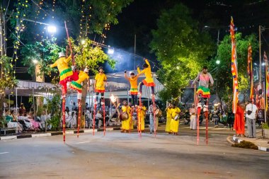 Colombo, Sri Lanka. 06 febfuary 2023. large carnival festive procession with elephants and dancers in bright national costumes through the streets of Colombo