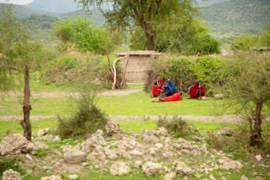 Arusha, Tanzanya, Afrika. Şubat 04, 2022 Afrika Massai Köyü 'nde hayat. Afrika ve seyahat kavramı