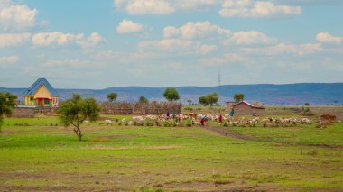 Arusha, Tanzanya, Afrika. 4 Şubat 2022 'de Afrika köyünde yaşam. Afrika ve seyahat kavramı