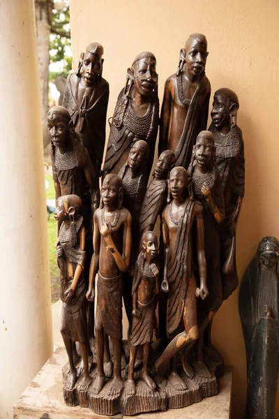 Arusha Tanzania Afryka Lutego 2022 Plemienne Afrykańskie Drewniane Figury Używały — Zdjęcie stockowe