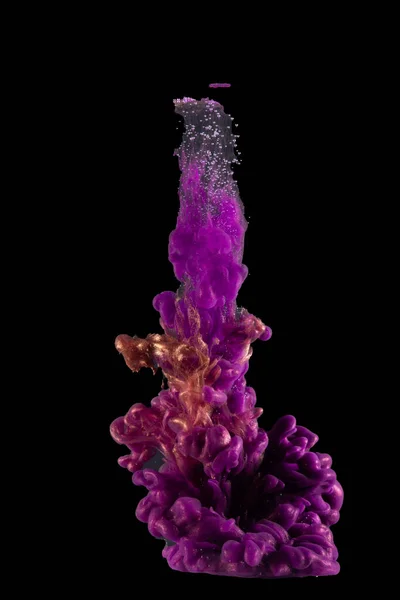 Violett Och Guld Akrylfärger Bläck Vatten Isolerad Abstrakt Och Ljus — Stockfoto