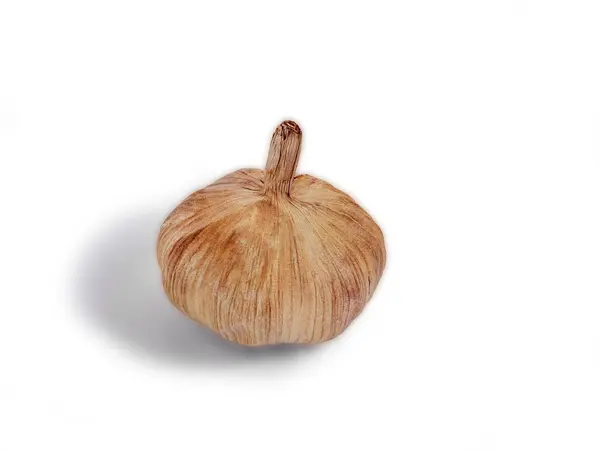One Whole Head Bulb Fermented Black Garlic Isolated White Background — Stock Photo, Image