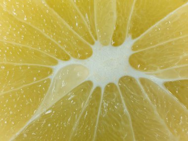 Bir dilim sulu taze sarı aromalı bergamot detayı yakın çekim makrosu. meyve arka planı. desen.
